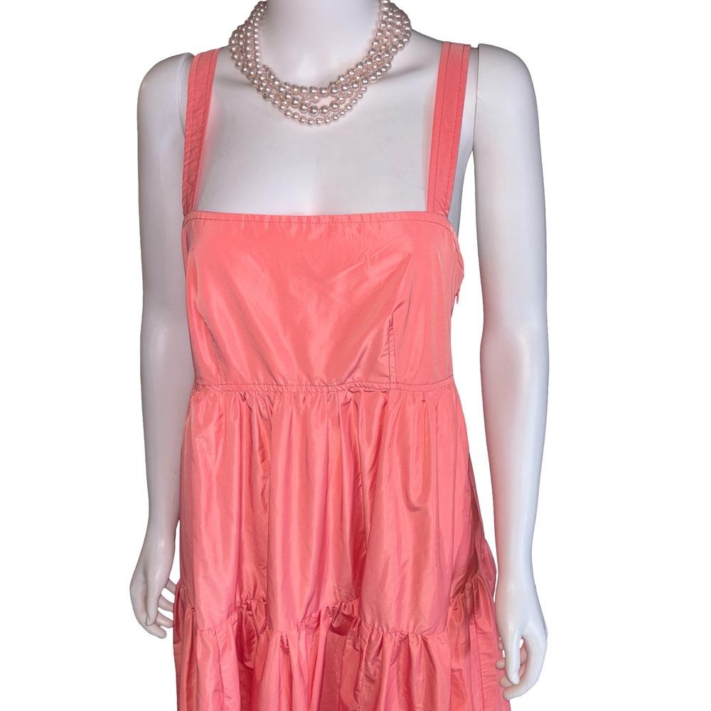 J.Crew Coral Pink Taffeta Tiered Maxi Dress Square Neck Size 8 Cottagecore NWT - Picture 2 of 8